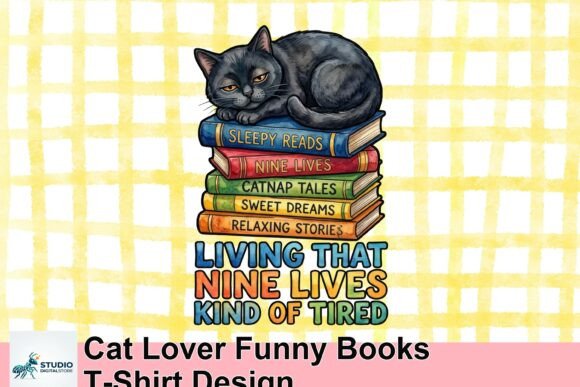 Charming Cat Lover Funny Books T-Shirt Design