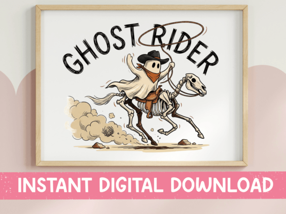 Ghost Rider Cowboy Skeleton Horse Design: Western Halloween Graphics